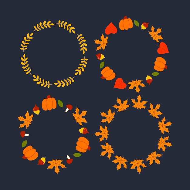 Vector krans van herfstbladeren en fruit in aquarel stijl. mooie ronde krans van geel