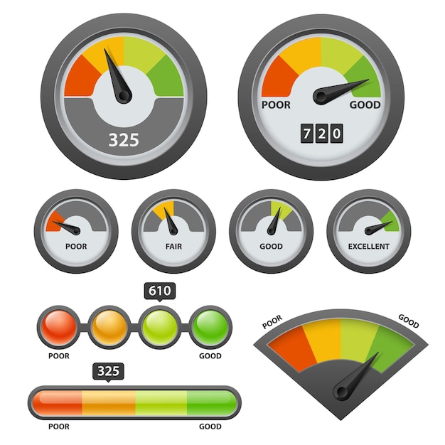 Vector krediet score meter icon set