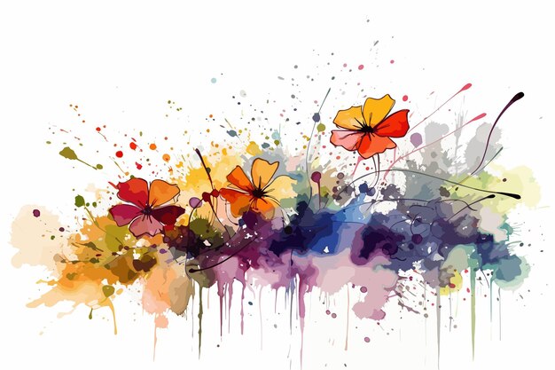 Vector vector kunst bloemen op zwart aquarel kleurrijke spatten achtergrond bloem blad boeket