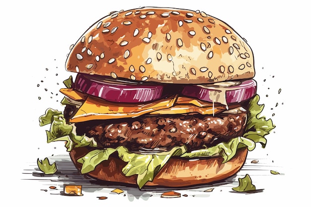 Vector vector kunst fastfood set aquarel straat fastfood drankjes snoep bakkerij broodjes pizza hamburger