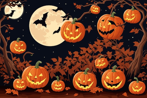 vector kunst halloween heks pompoen spin illustratie horror kaarslicht griezelige achtergrond vleermuis kunst