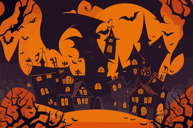 vector kunst halloween heks pompoen spin illustratie horror kaarslicht griezelige achtergrond vleermuis