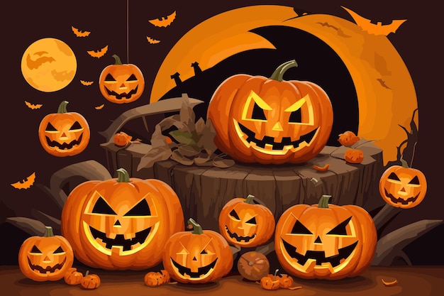 vector kunst halloween heks pompoen spin illustratie horror kaarslicht griezelige achtergrond vleermuis