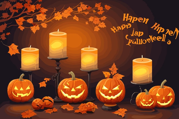 Vector vector kunst halloween heks pompoen spin illustratie verschrikking kaarslicht griezelige achtergrond vleermuis des