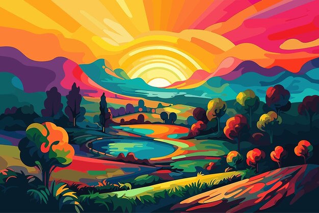 Vector vector kunst illustratie wonderland bevriezen bedekt januari landschap zon zonlicht ijzig seizoensgebonden