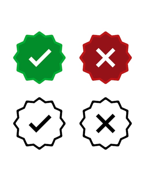 Vector vector label check mark en cross set rood en groen