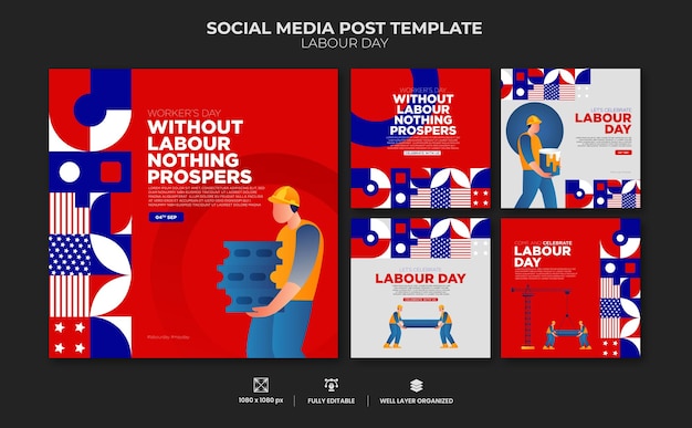 Vector labor day social media posts collection