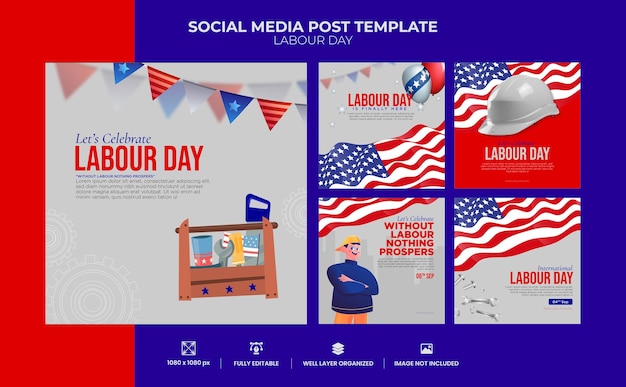 Vector labor day social media posts collection