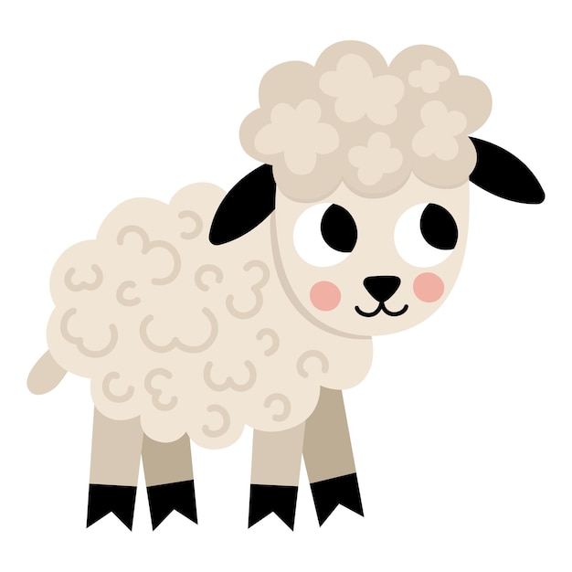 Icona di agnello vettoriale simpatico cartone animato piccola pecora illustrazione per i bambini animale da fattoria bambino isolato su sfondo bianco immagine di pecora piatta colorata per i bambini