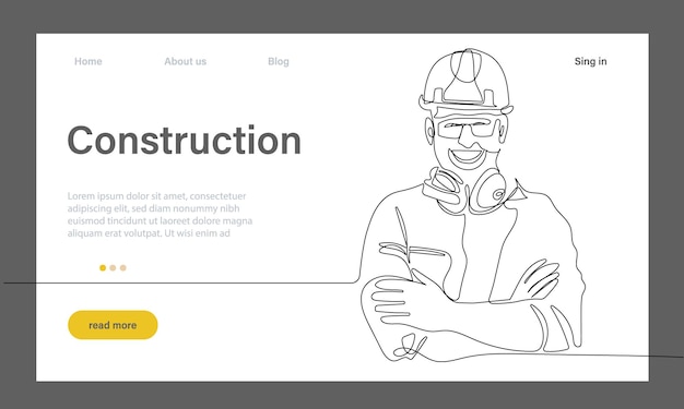 Vector vector landing page of architecture works continuous one line drawing for your minimal design