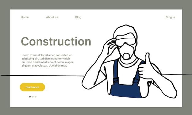 Vector landing page of architecture works Continuous one line drawing for your minimal design