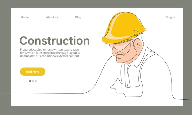 Vector landing page of architecture works. Continuous one line drawing for your minimal design