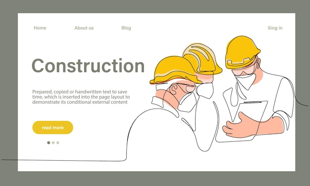 Vector landing page of architecture works. Continuous one line drawing for your minimal design