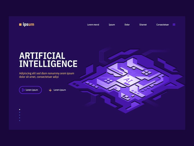 Vector landing page of Artificial Intelligence concept Abstract microcircuit with AI sign