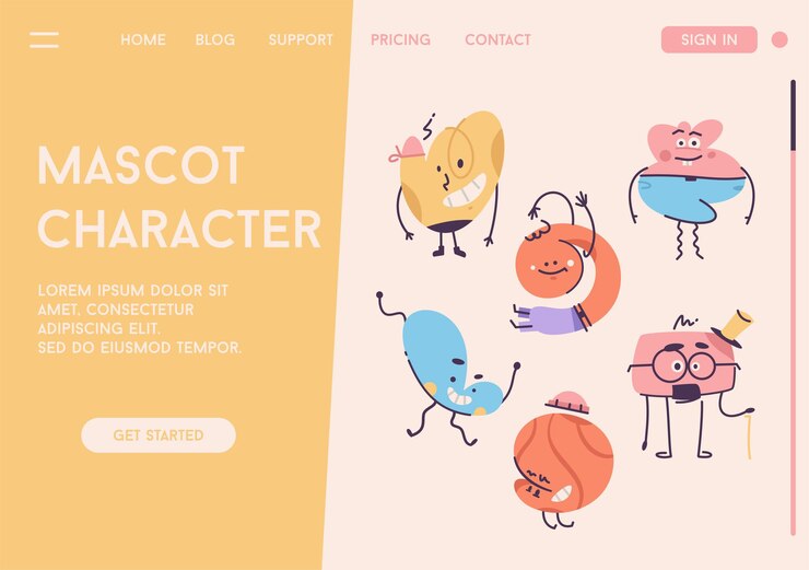 Vector landing page of mascot character concept