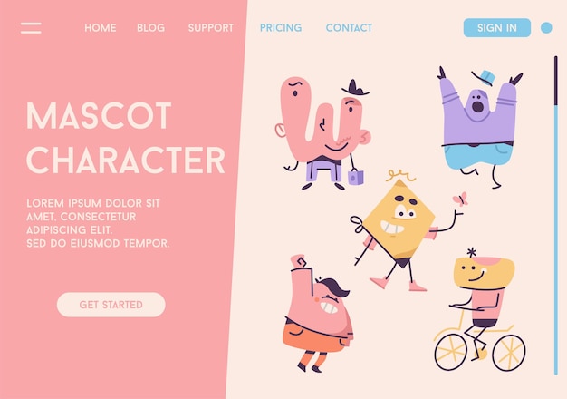 Vector landing page of mascot character concept