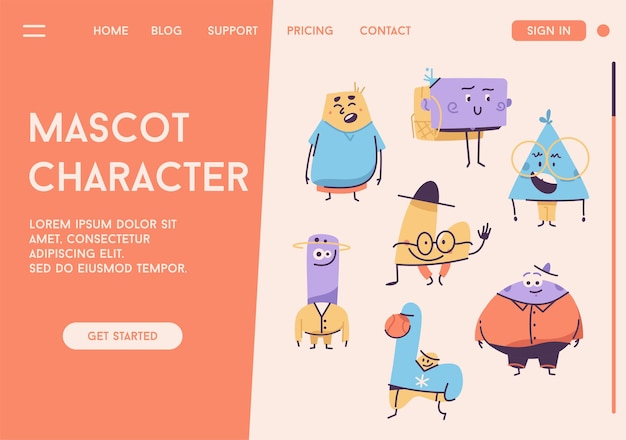 Vector landing page of mascot character concept