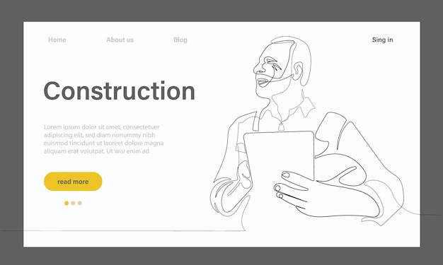 建築作品のベクター ランディング ページは、最小限のデザインのための連続 1 線画です。