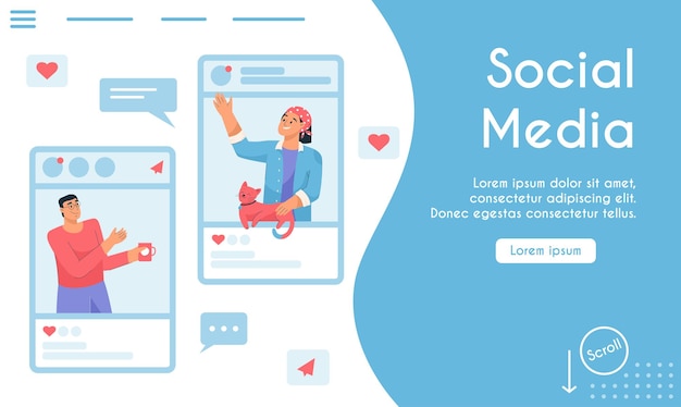 Vector landing page of social media concept