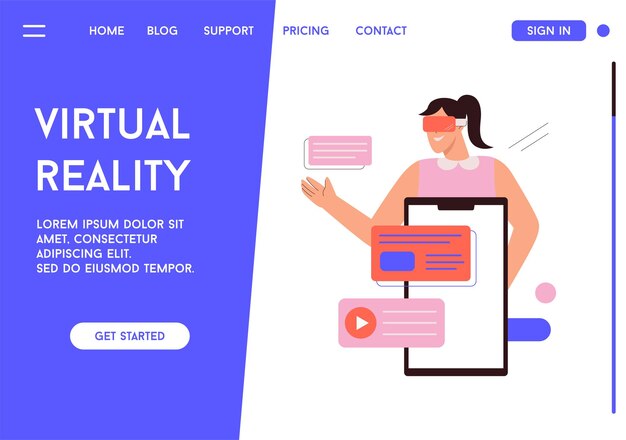 Vector vector landing page of virtual reality concept