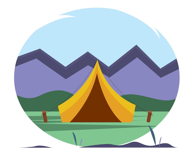 Vector landscape of nature with a tent Vector illustration in flat style