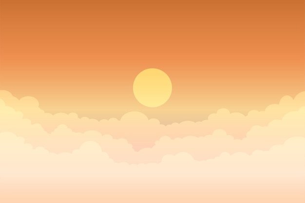 Vector vector landscape of orange sky clouds at sunset for background