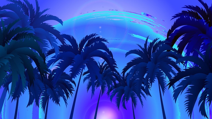 Vector vector landscape of palm trees on a background of abstract sky and sun. eps 10.