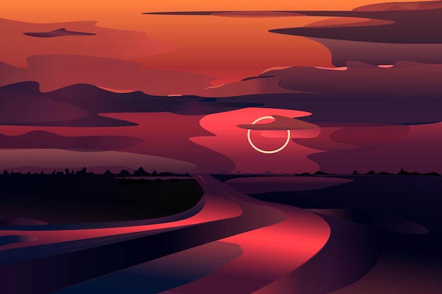 Vector vector landscape sunsets or sunrises violet landscape gradient spots inspirational look