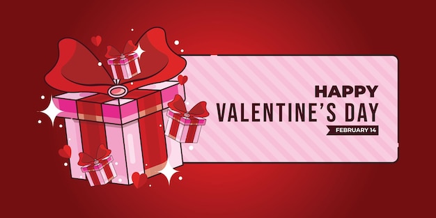 vector landscape valentines day with gift box concept