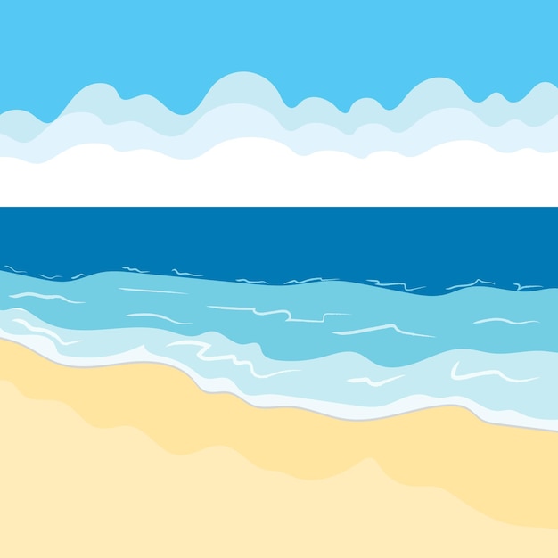 Vector vector landscape with summer beach waves of the sandy beach blue sky and sea