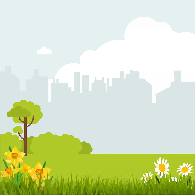 vector landschap bergen zon hemel bomen en gras