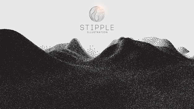 Vector landschap van berg in dotwork stijl Stipple illustratie ontwerp oude retro stip textuur vintage gradiënt pointillisme grafische graan terrein behang