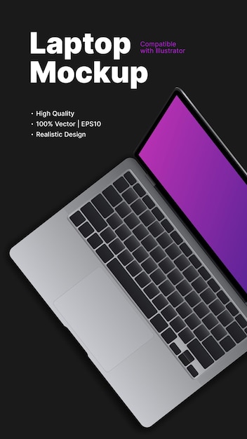 ソーシャルメディアベクトルイラストのベクトルラップトップモックアップ上面図垂直バナーテンプレート