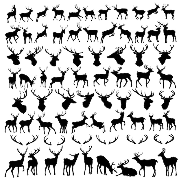 Vector vector large collection of deer silhouettes