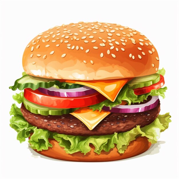 Vector large hamburger with lettuce tomato and cheese