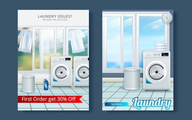 Vector Laundry Service Flyer Magazine Cover, Poster Template