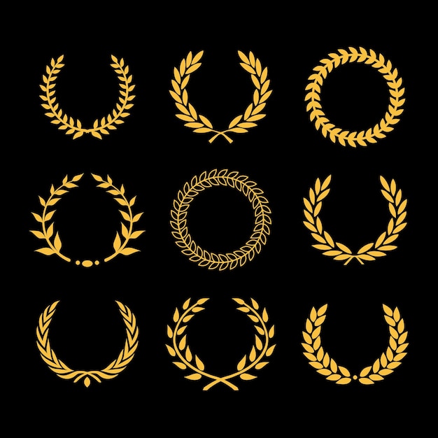 Vector laurel wheat floral  wreathscircularframes golden wreath isolated vector collection