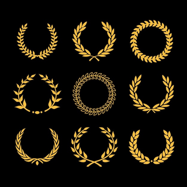 Vector vector laurel wheat floral  wreathscircularframes golden wreath isolated vector collection