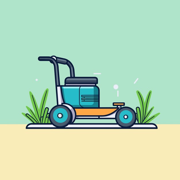 Vector vector of a lawn mower on a grassy field