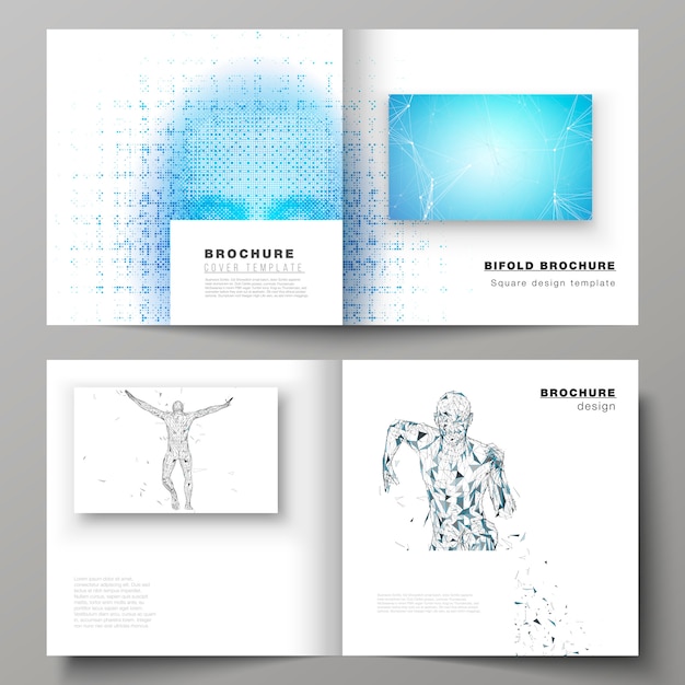 Vector lay-out van twee covers sjablonen voor vierkante tweevoudige brochure, kunstmatige intelligentie concept