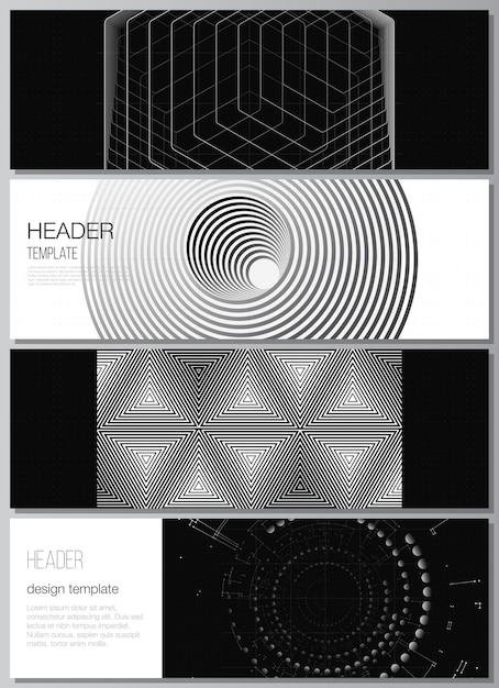 Vector layout of headers banner templates for website footer design horizontal flyer design website headerblack color technology background digital visualization of science medicinetech concept