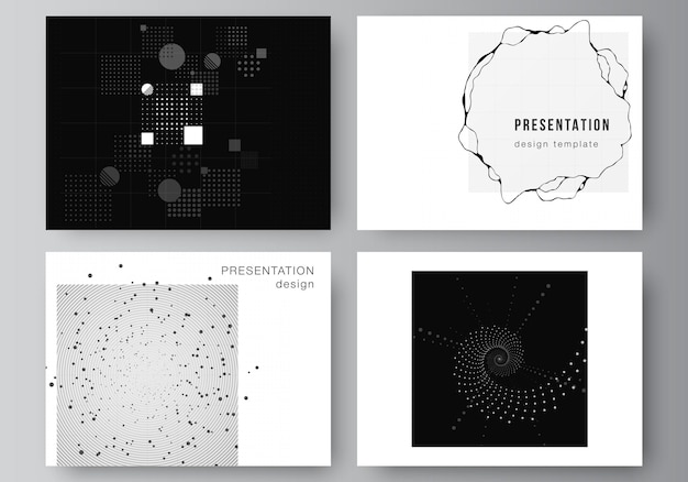 Vettore layout vettoriale delle diapositive di presentazione progettano modelli di business, modello per brochure di presentazione, copertina di brochure, report. fondo astratto di scienza di colore nero di tecnologia. concetto di alta tecnologia.