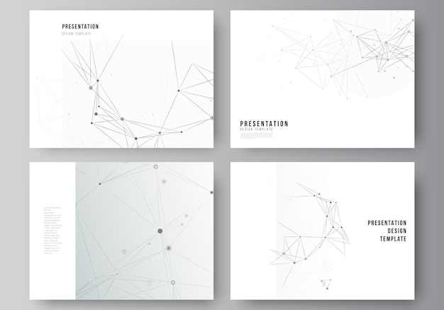 Векторный макет презентации слайдов дизайн бизнес-шаблоны шаблон для презентации брошюры брошюра Обложка отчета серый технологический фон с соединительными линиями и точками концепции сети