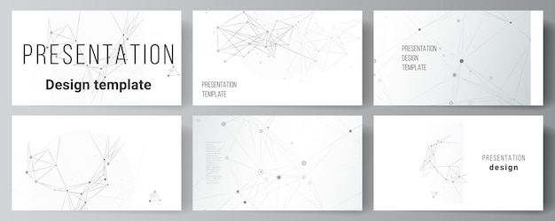 Vector layout of presentation slides design business templates, template for presentation brochure, brochure cover, report. Gray technology background with connecting lines and dots. Network concept.