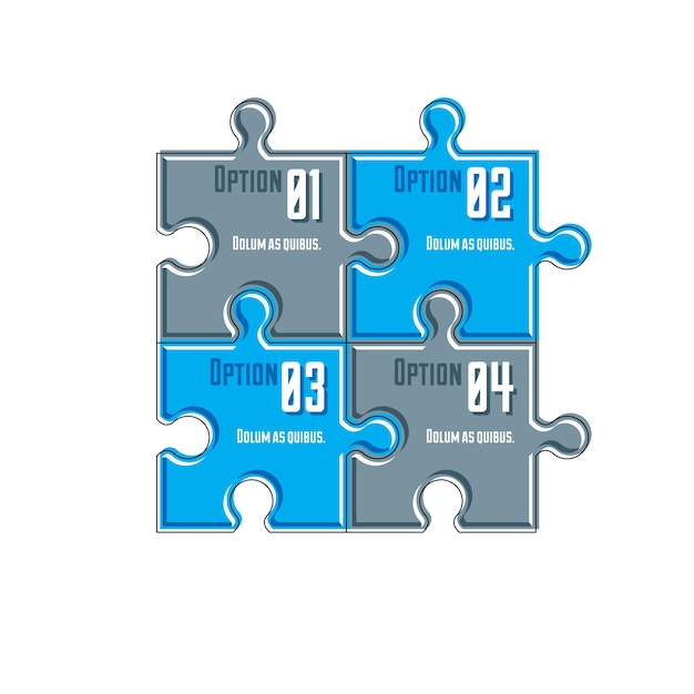 Vector layout of puzzle elements infographic composition, layout of jigsaw puzzles for visual presentation of options.