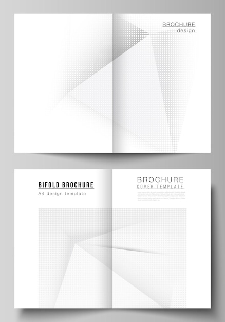 Vector vector layout of two a4 cover mockups design templates for bifold brochure, flyer, cover design, book design, brochure cover. halftone effect decoration with dots. dotted pop art pattern decoration.