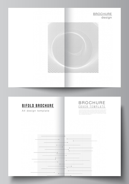 Vector vector layout of two a4 cover mockups templates for bifold brochure, flyer, cover design, book design. abstract technology black color science background. digital data. minimalist high tech concept.