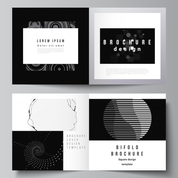 Vector vector layout of two covers templates for square bifold brochure flyer cover design book design brochure cover abstract technology black color science background digital data visualization