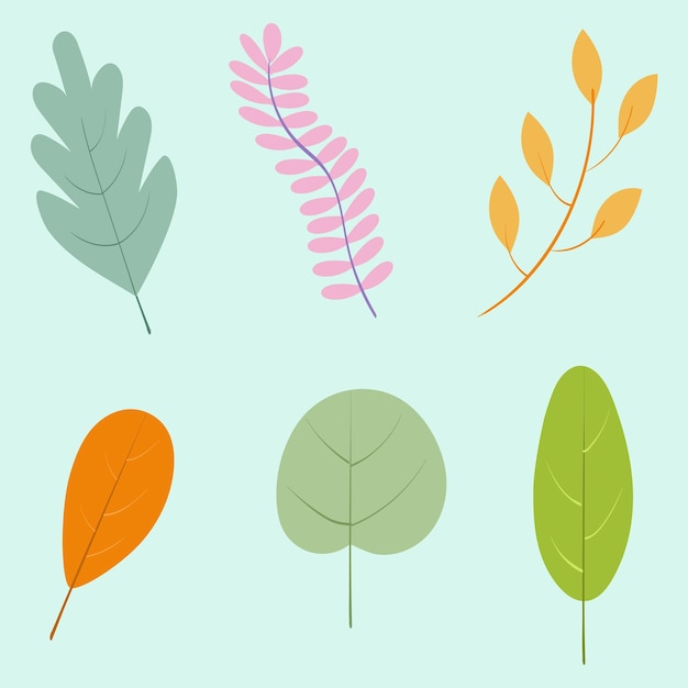 Вектор Векторная плоская иллюстрация листья в холодной цветовой теме