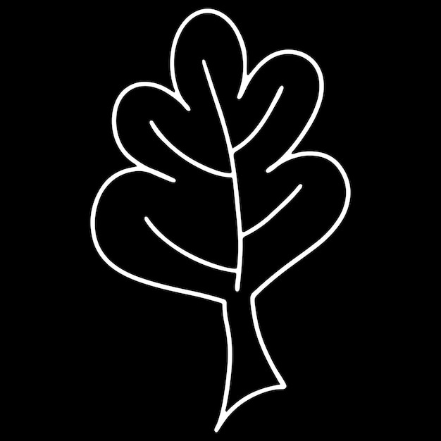 Vector Leaf Illustration on Black Background Leaf Image in Line Art Style Coloring Page for Kids Black and White Coloring Book